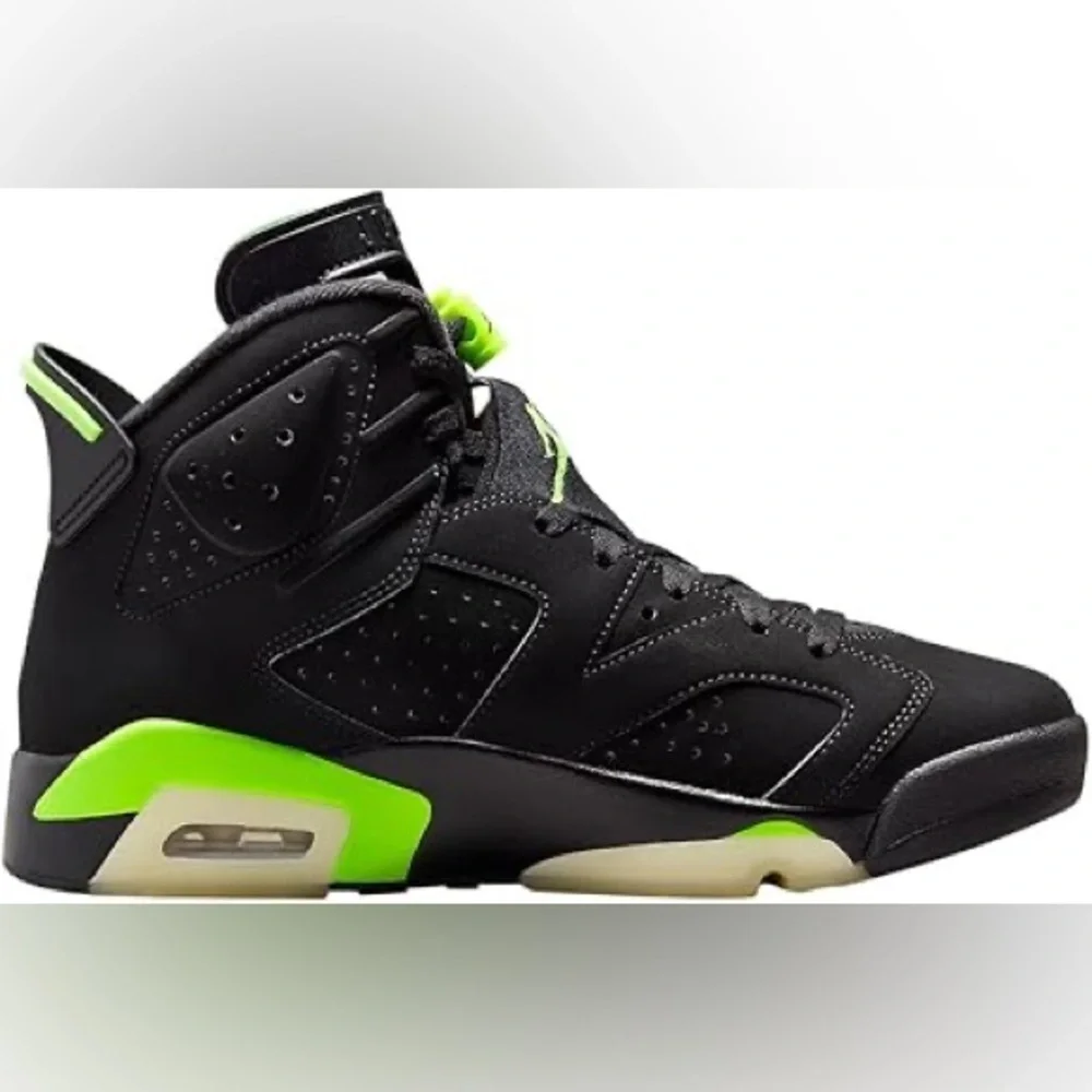 Jordan Black and Green Sneakers with Air Unit and Perforated Panels